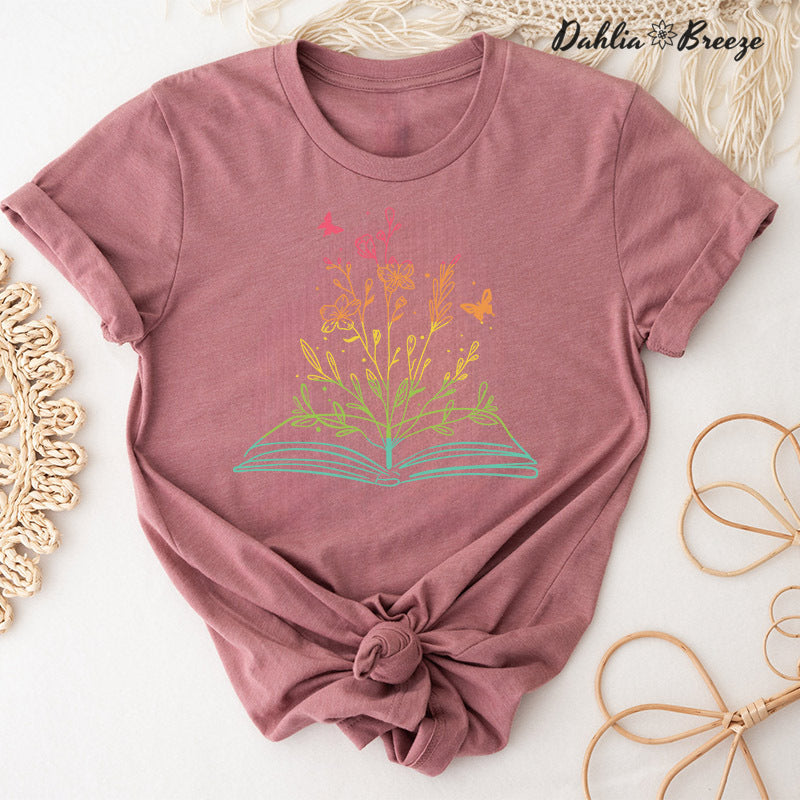T-shirt imprimé plante florale Book Lover