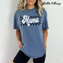 T-shirt rétro à carreaux Mama Letter Print