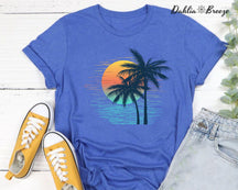 T-shirt graphique coucher de soleil palmier vintage