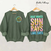 Sweat-shirt d'été rétro avec vagues de bateau, rayons de soleil, jours de lac