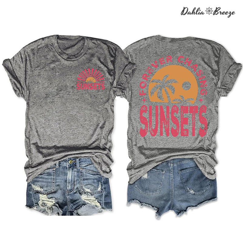 T-shirt à col rond avec lettre positive Forever Chasing Sunsets