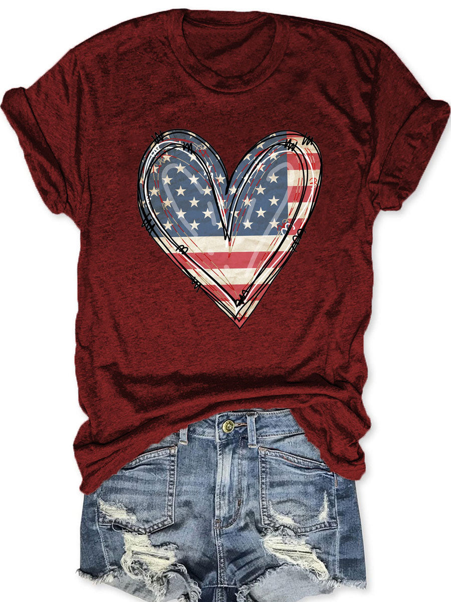 T-shirt coeur drapeau américain