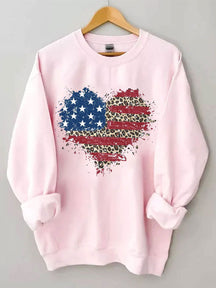 Sweat-shirt coeur léopard drapeau américain