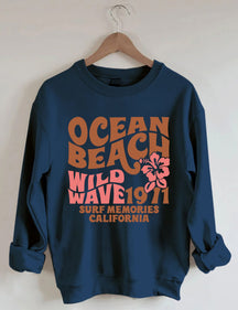 Ocean Beach Wild Wave 1971 Surf Memories Californie Sweatshirt