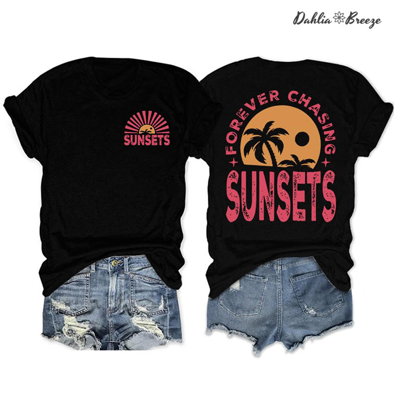 T-shirt à col rond avec lettre positive Forever Chasing Sunsets
