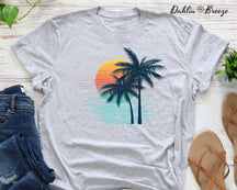 T-shirt graphique coucher de soleil palmier vintage