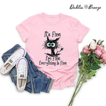 It's Fine I'm Fine Everything Is Fine Cute Black Cat T-shirt