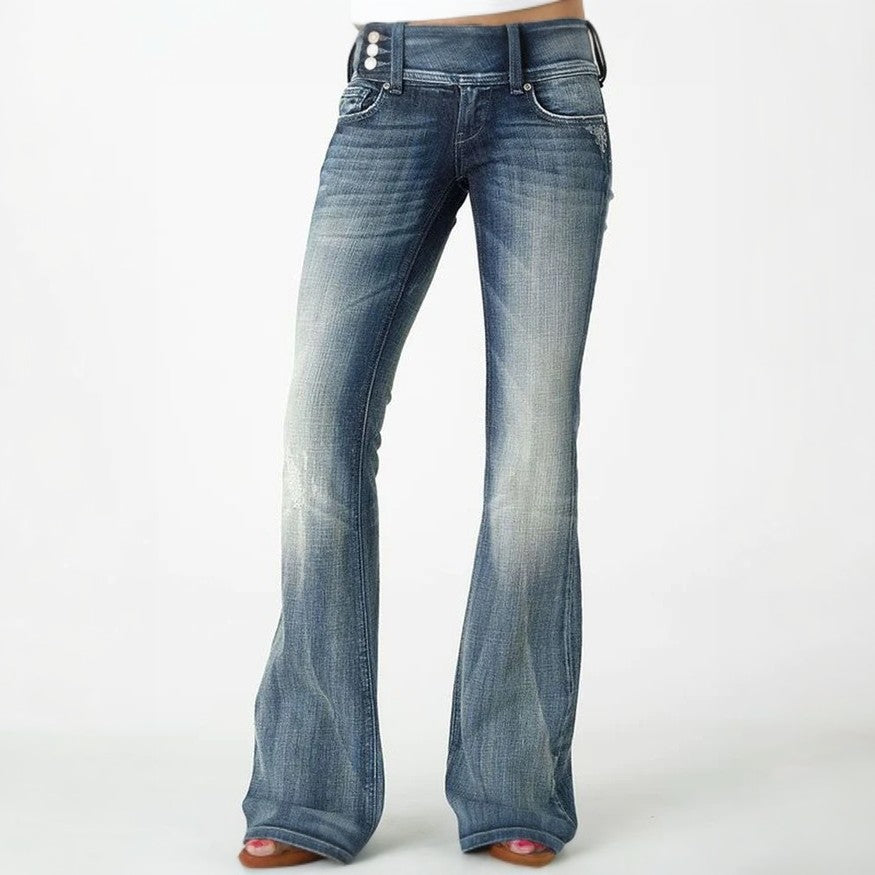 Flare-Jeans im Vintage-Stil mit seitlichen Knöpfen und mittlerer Taille