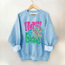 Kleeblatt-Sweatshirt „Happy Go Lucky“.