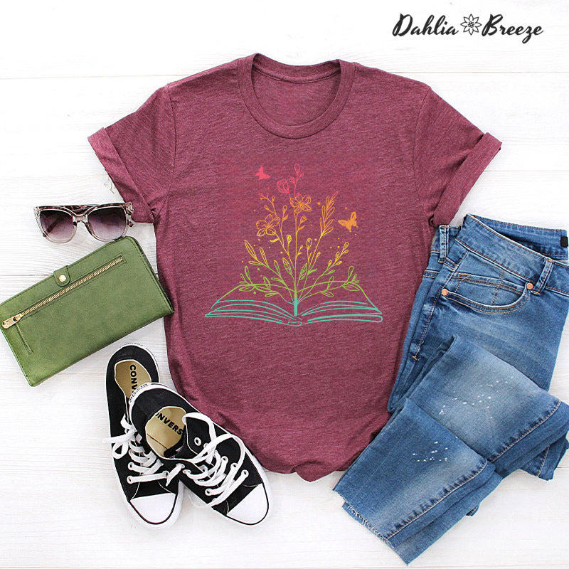 T-shirt imprimé plante florale Book Lover