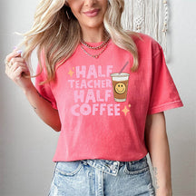 Retro Half Teacher Half Coffee T-shirt