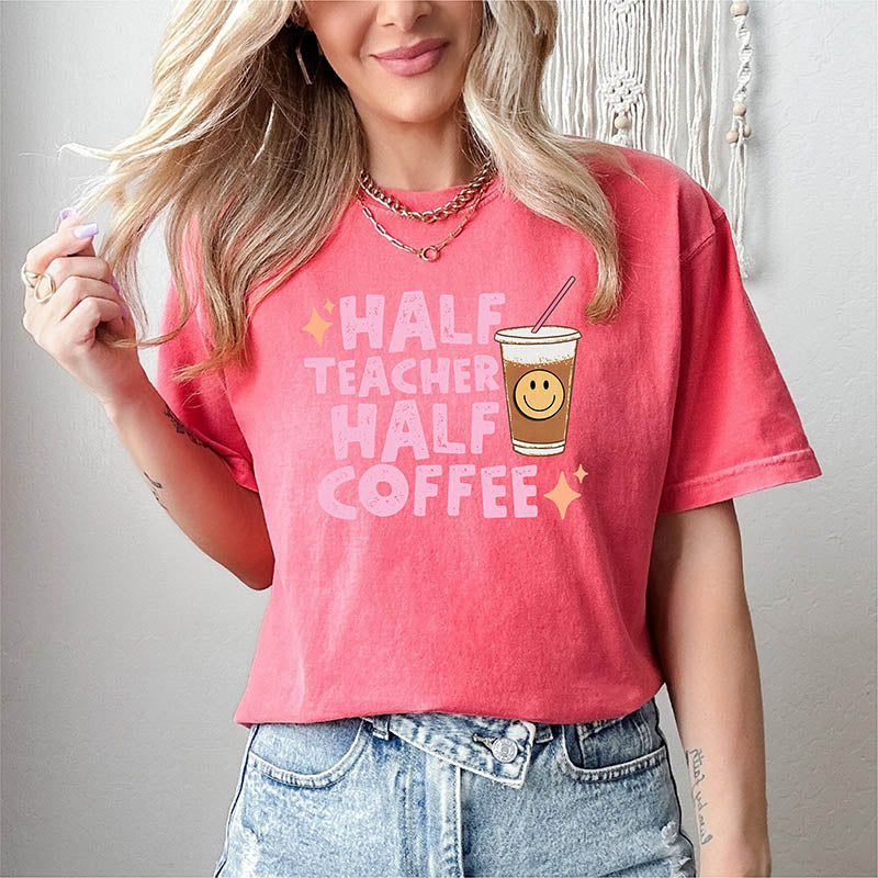 Retro Half Teacher Half Coffee T-shirt