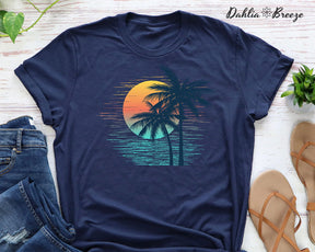 Vintage Palm Tree Sunset Graphic T-shirt