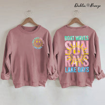 Sweat-shirt d'été rétro avec vagues de bateau, rayons de soleil, jours de lac