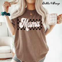 T-shirt rétro à carreaux Mama Letter Print