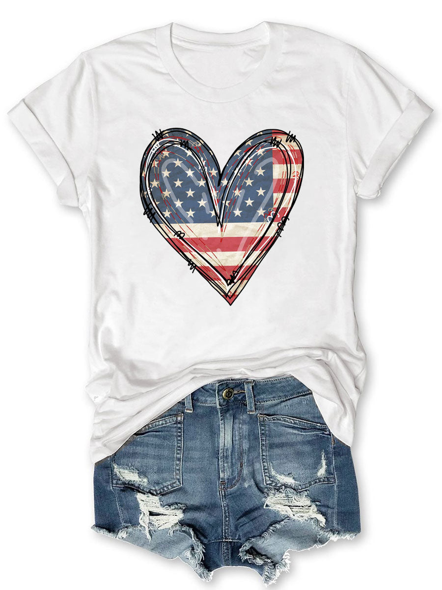 T-shirt coeur drapeau américain
