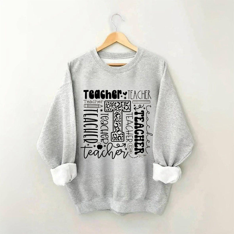 Lehrer-Sweatshirt mit Buchstaben-Print