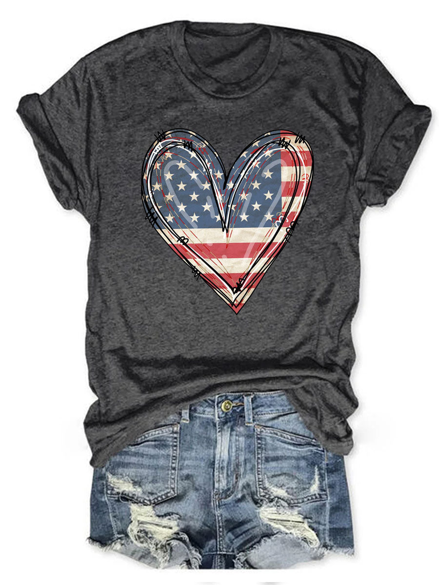 T-shirt coeur drapeau américain