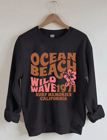 Ocean Beach Wild Wave 1971 Surf Memories Californie Sweatshirt