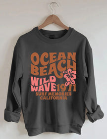 Ocean Beach Wild Wave 1971 Surf Memories Californie Sweatshirt