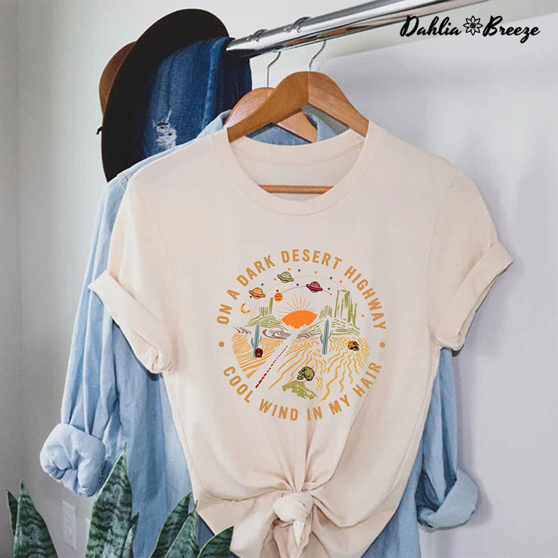 Sur un t-shirt Dark Desert Highway