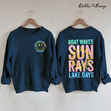 Sweat-shirt d'été rétro avec vagues de bateau, rayons de soleil, jours de lac