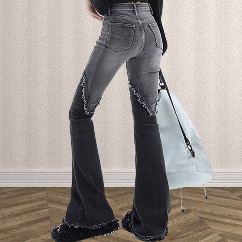 Jean extensible taille haute à ourlet brut