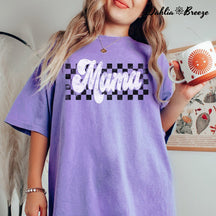 T-shirt rétro à carreaux Mama Letter Print