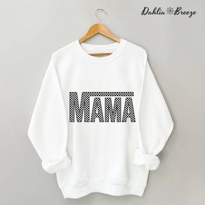 Sweat-shirt rétro Mama à carreaux