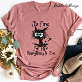 It's Fine I'm Fine Everything Is Fine Cute Black Cat T-shirt