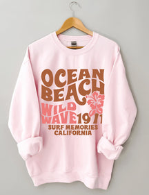 Ocean Beach Wild Wave 1971 Surf Memories Californie Sweatshirt
