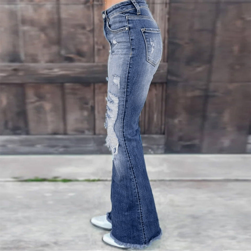 Jean évasé rétro extensible taille haute