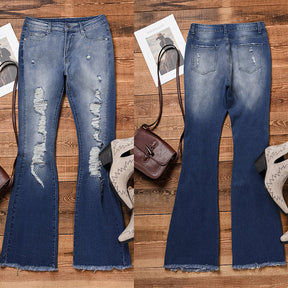 Jean évasé rétro extensible taille haute