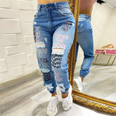 Zerrissene Jeans mit Graffiti-Buchstaben-Print