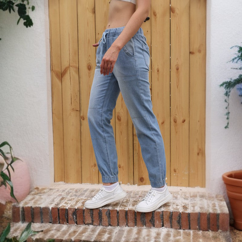 Jean ample décontracté à taille élastique