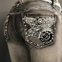 Vintage Slim Jeans mit bestickten Taschen