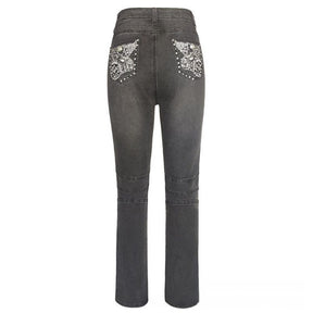 Vintage Slim Jeans mit bestickten Taschen
