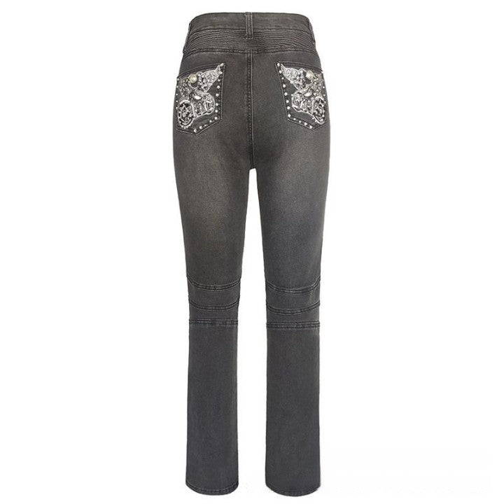 Vintage Slim Jeans mit bestickten Taschen