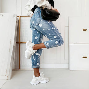Jean slim effet vieilli à motif étoiles