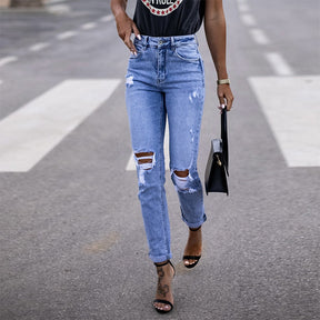 Zerrissene Slim-Fit-Jeans mit Reißverschluss und Distressed-Effekt