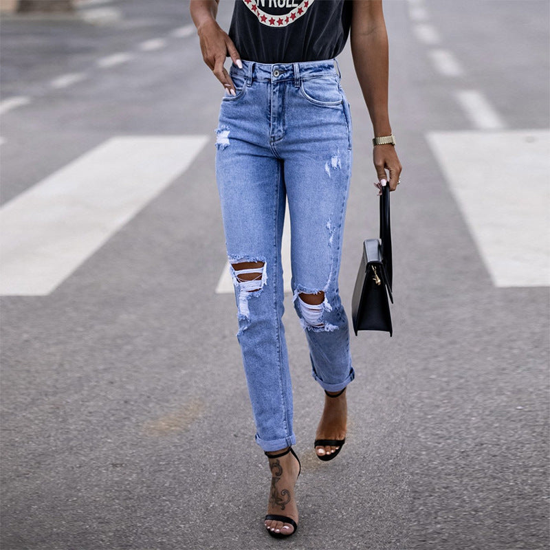Zerrissene Slim-Fit-Jeans mit Reißverschluss und Distressed-Effekt