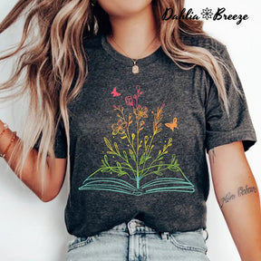 T-shirt imprimé plante florale Book Lover