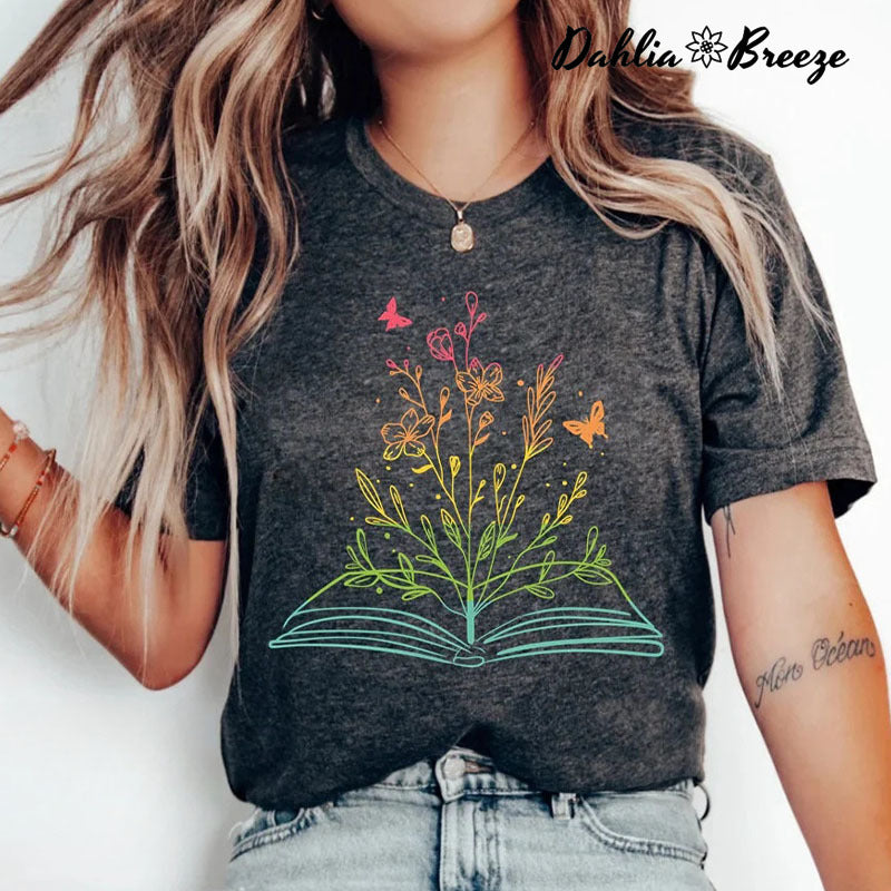 T-shirt imprimé plante florale Book Lover
