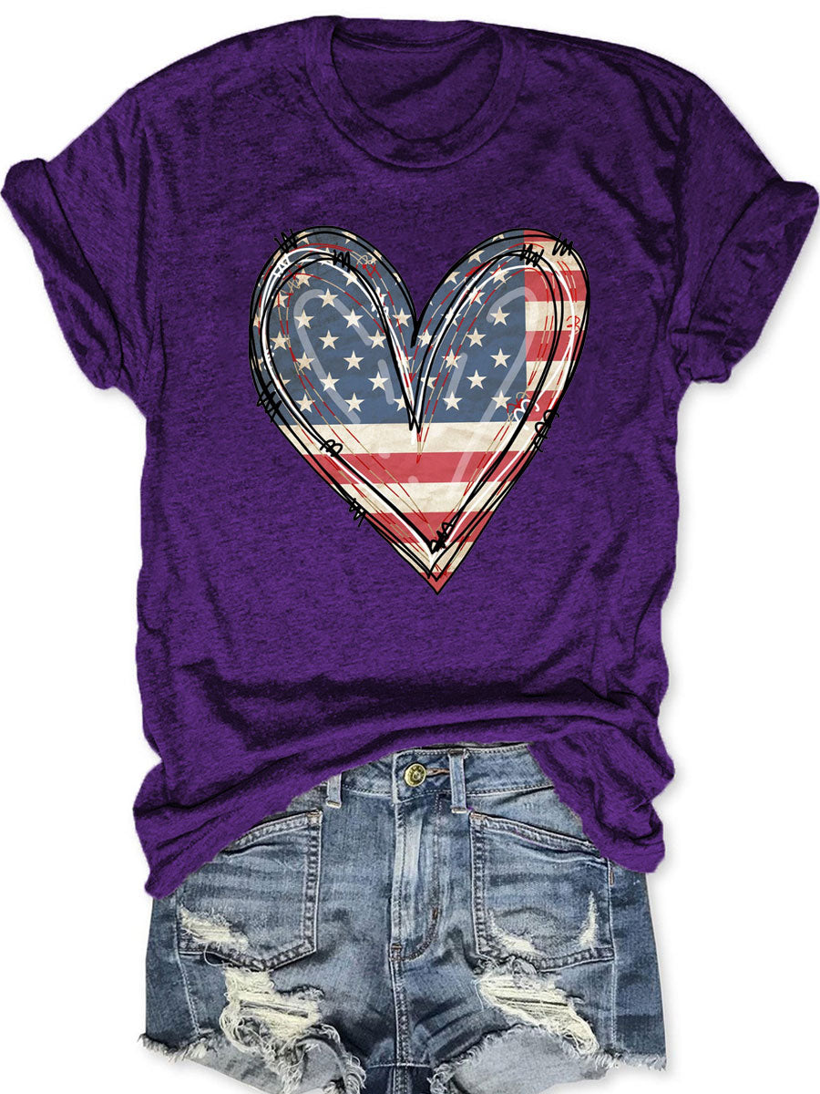T-shirt coeur drapeau américain