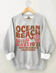 Ocean Beach Wild Wave 1971 Surf Memories Californie Sweatshirt