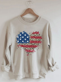 Sweat-shirt coeur léopard drapeau américain