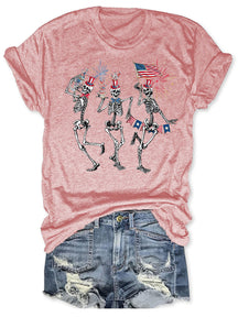 T-shirt drapeau américain squelette dansant