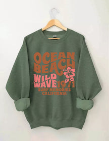 Ocean Beach Wild Wave 1971 Surf Memories Californie Sweatshirt