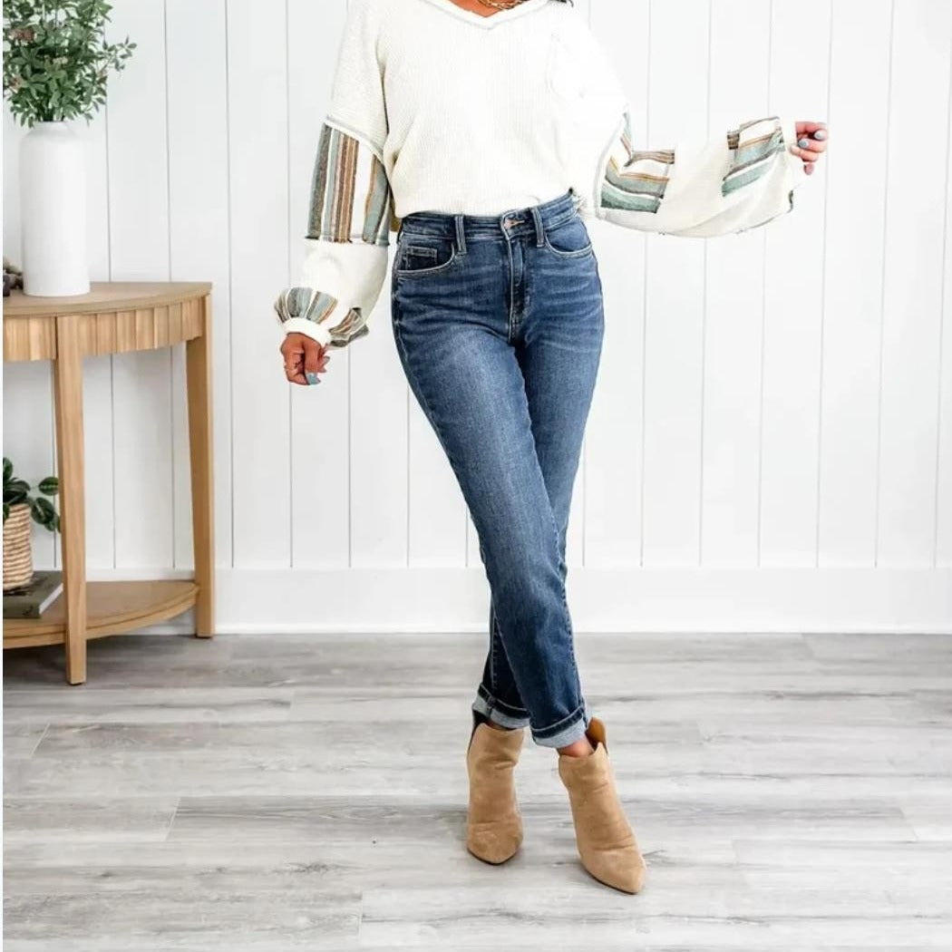 Jean slim taille haute élégant 