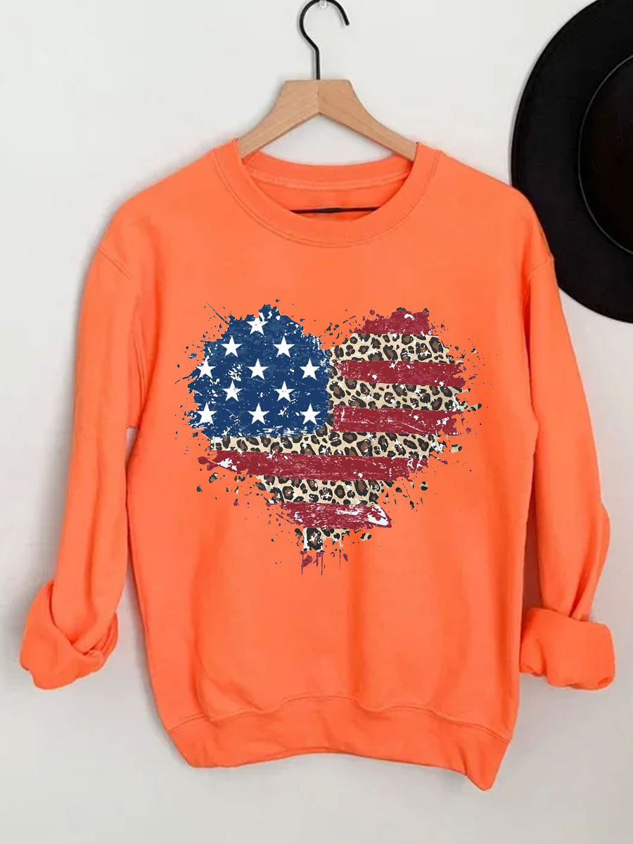 Sweat-shirt coeur léopard drapeau américain